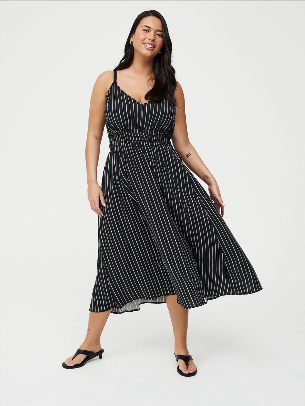 Black Pinstripe Sleeveless Midi Dress Torrid 6x